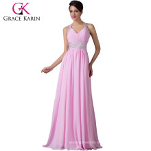 Nova chegada Grace Karin Halter V-Neck Pink Chiffon Evening Party Dress 2015 CL6239
